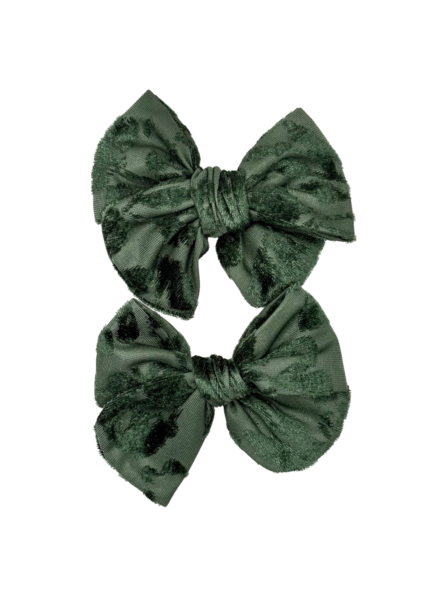Par de moños flores Velvet verde olivo