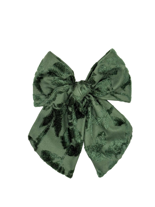 Moño flores Velvet verde olivo